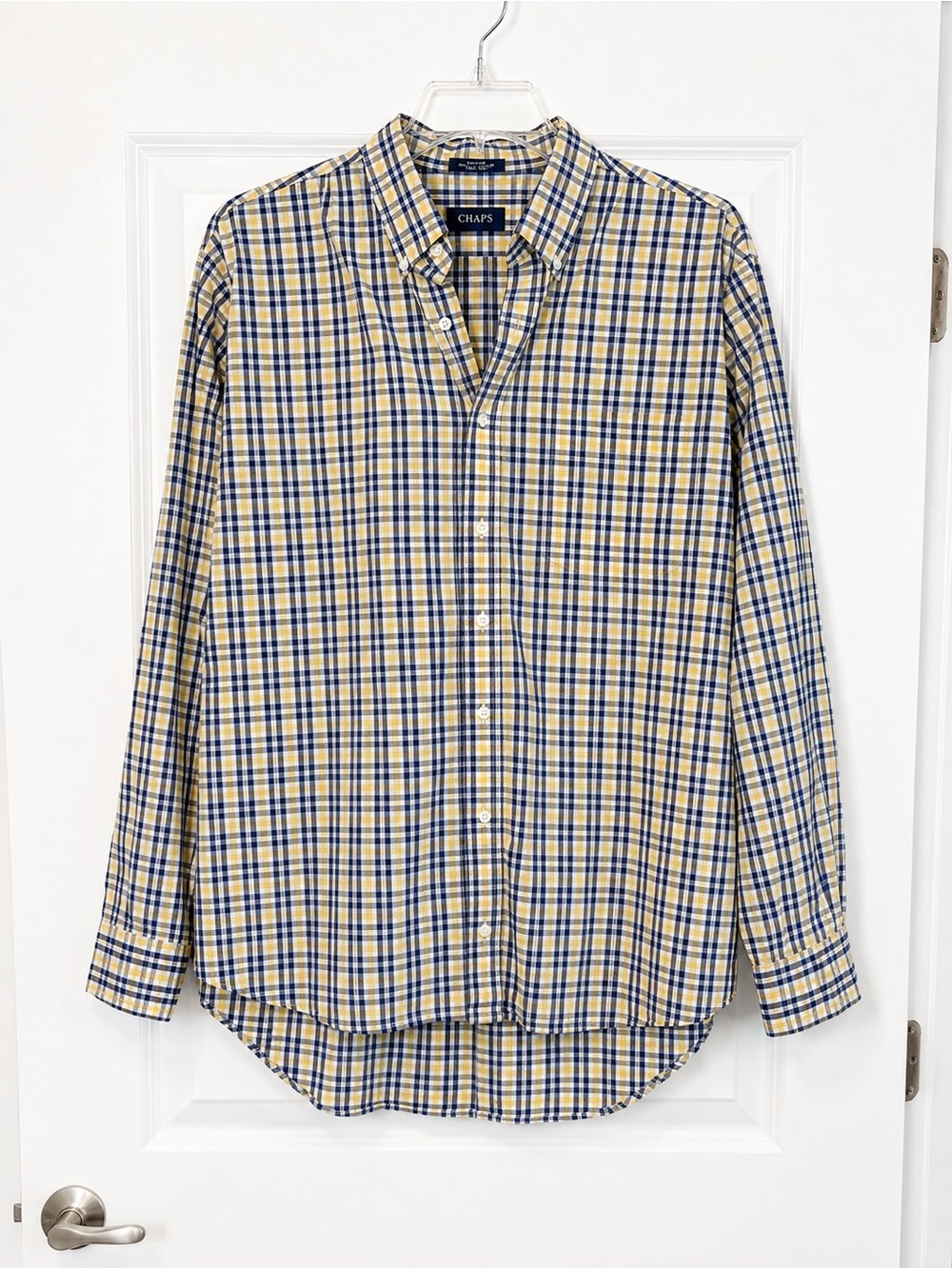 Chaps Men's Yellow and Blue Plaid Long-Sleeve Button-Down Shirt